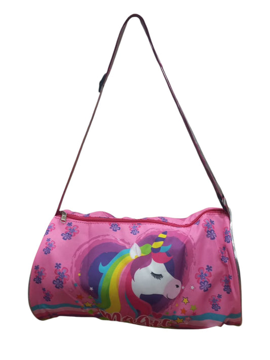 Happile Unicorn Design purple/pink Kids Duffle shoulder bag for school/travelling/sports/Picnic - 9.8 Inches