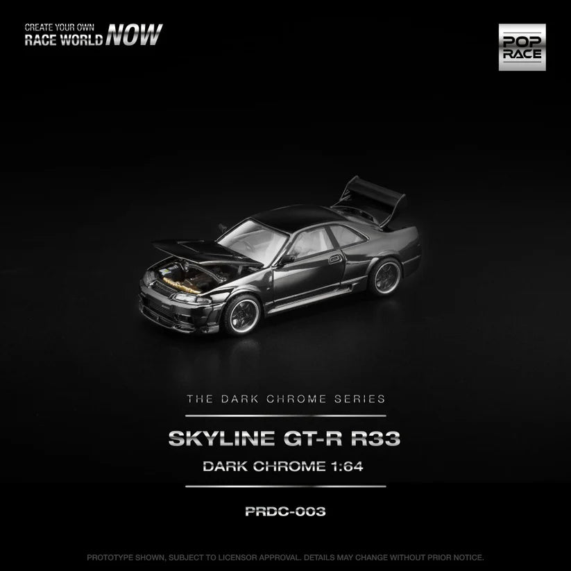 POPRACE SKYLINE GT-R R33 - DARK CHROME 1:64 SCALE