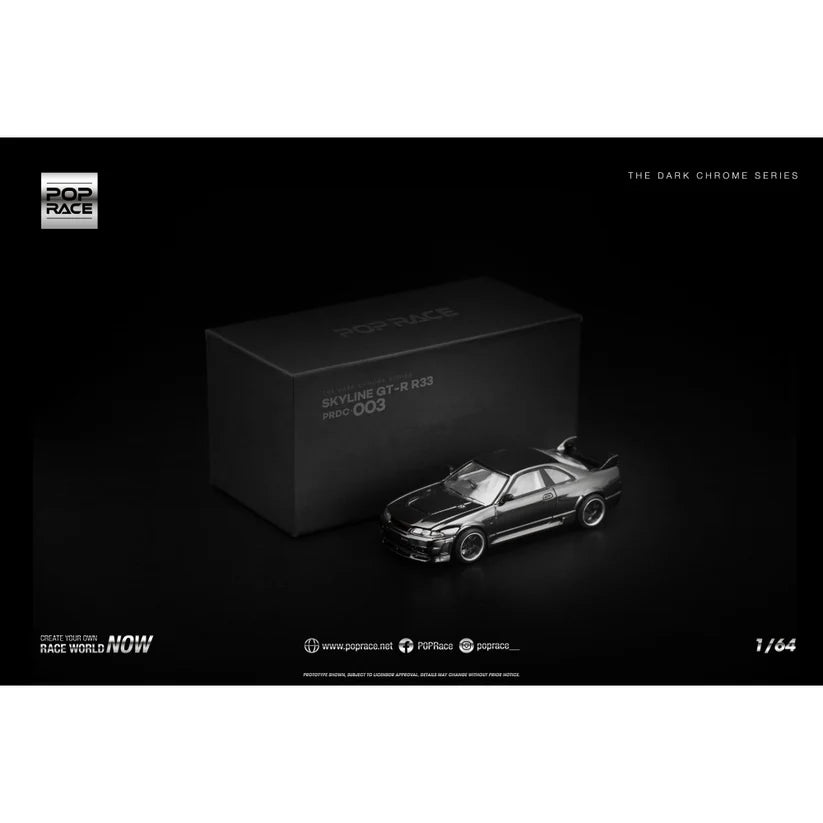 POPRACE SKYLINE GT-R R33 - DARK CHROME 1:64 SCALE