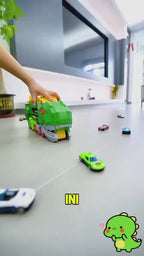 Dinosaur Track Truck Toys for Boys 3 4 5 6 7 8 Year Old - 2 Layer Transformed Dinosaur Transport Car Carrier Truck with 2 Diecast Race Cars
