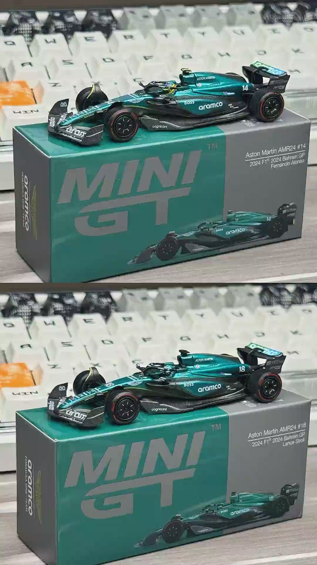 MINI GT Aston Martin AMR24 #14 Fernando Alonso 2024 F1 2024 Bahrain GP