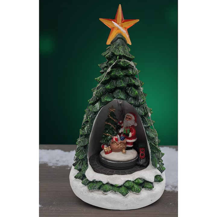 Musical Ceramic Decoration, Luminous and Animated, Santa Claus with Rotating Train, 24cm, USB Charging,