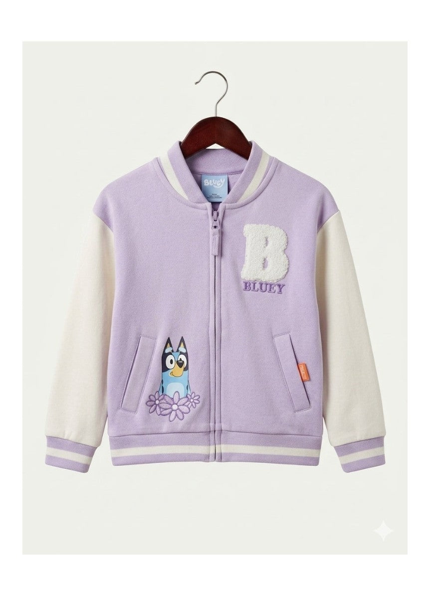 Bluey & Bingo "Best Friends Forever" Girls Lavender Varsity Jacket