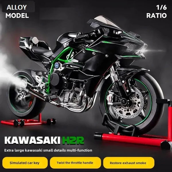 XLG 1:6 Scale Kawasaki Ninja H2R Diecast Motorcycle Model with Display Stand Premium Collector's Die Cast Bike