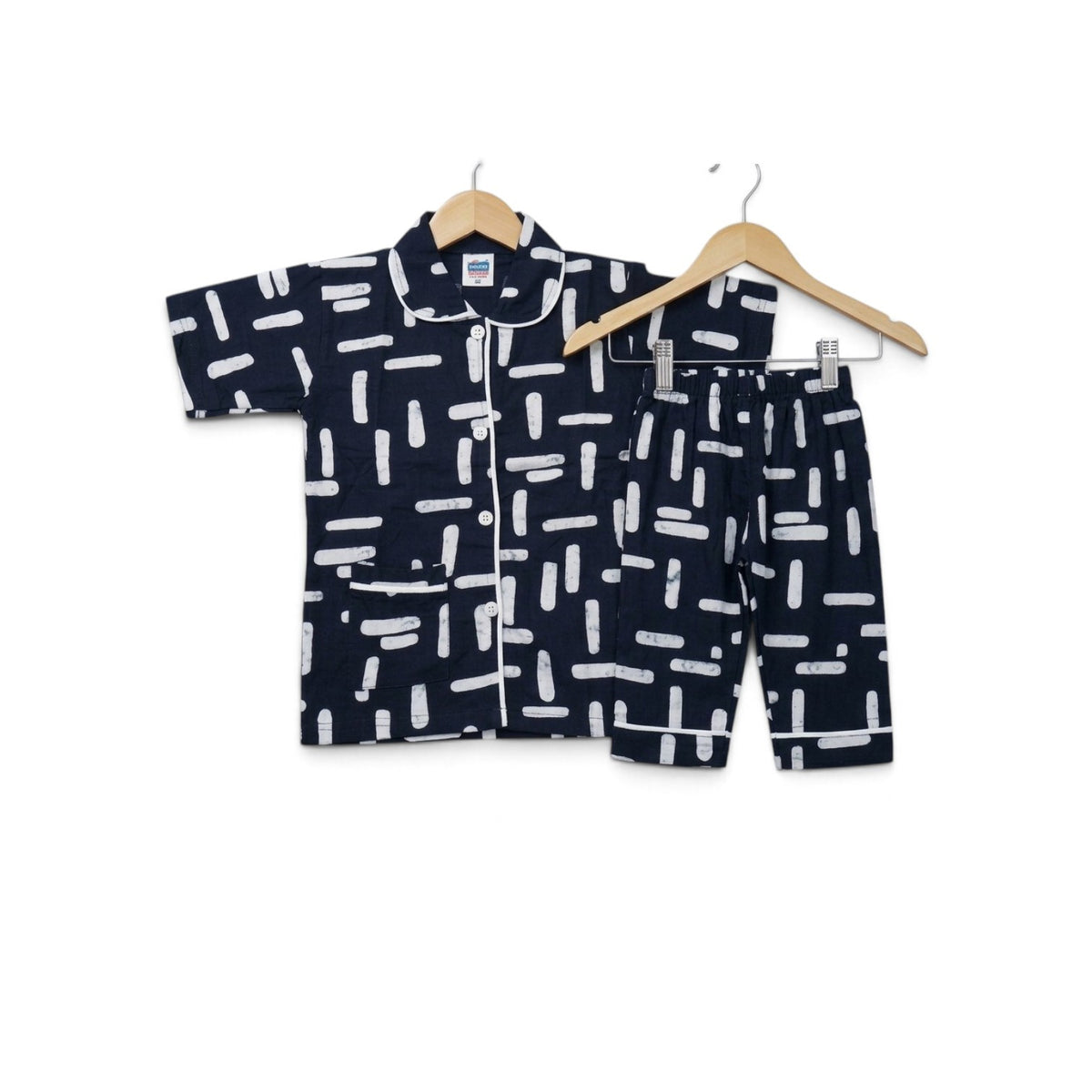 Abstract Print Cotton Night Suit Set – Navy Blue & White