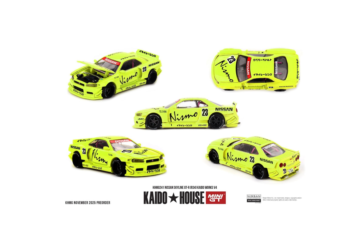 Mini GT Kaido House KHMG241  Nissan Skyline GT-R (R34) Kaido Works V4