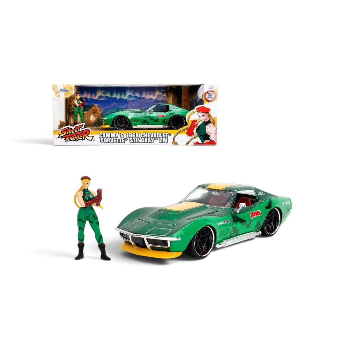 Jada Toys Hollywood Rides 1:24 Street Fighter Cammy & 1969 Chevrolet Corvette Stingray ZL1 diecast