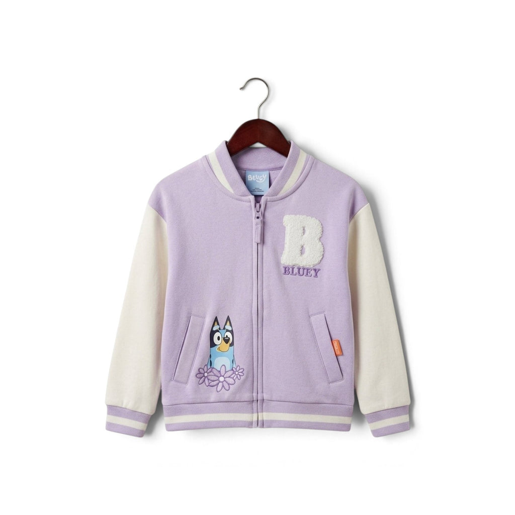 Bluey & Bingo "Best Friends Forever" Girls Lavender Varsity Jacket