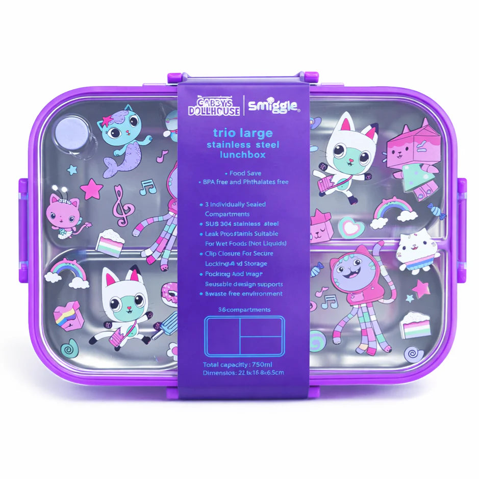 Smiggle Gabby's Dollhouse Lunch Box | Stainless Steel | 23x17x6.5cm