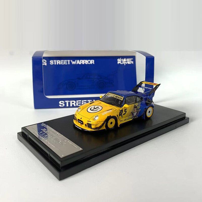 Modelo De Coche Diecast Street Warrior 1:64 Porsche RWB 993 Morado - Edición Limitada Alerón Alto