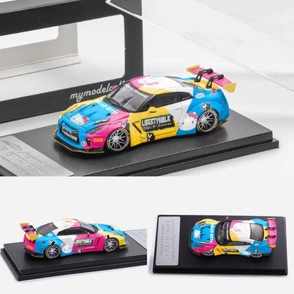 MC 1:64 Nissan GTR R35 Wide Body Diecast Model Car HEELLO KITTY Painting