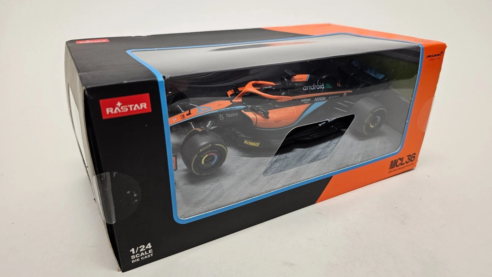 Rastar 1/24 Scale 56800 - MCL36 2022 Emilia Romagna GP - Orange/Blue/Black