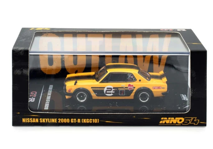 INNO64 NISSAN SKYLINE 2000 GT-R KPGC10 IN64-KPGC10-YL23 Outlaw Style Sealed GTR