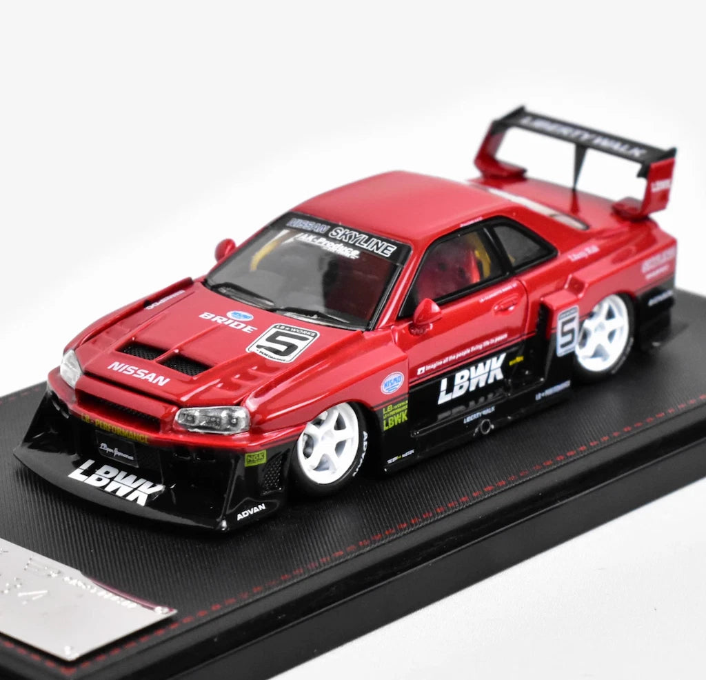 SW 1:64 Red Nissan Skyline LB-ER34 Super Silhouette Model Diecast Metal Car