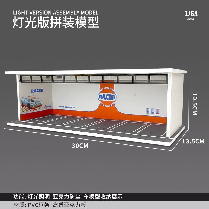 1:64 Scale Racer Diorama Car Garage Model Lighting Car Parking Lot Scene Display Model
