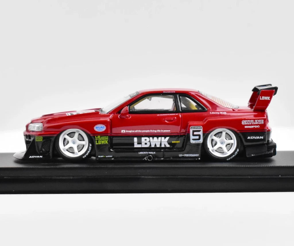 SW 1:64 Red Nissan Skyline LB-ER34 Super Silhouette Model Diecast Metal Car