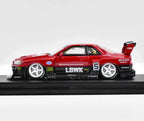 SW 1:64 Red Nissan Skyline LB-ER34 Super Silhouette Model Diecast Metal Car