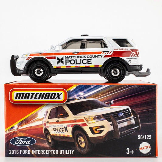 2025 Matchbox Power Grabs #96 2016 Ford Interceptor Utility WHITE Scale 1:64