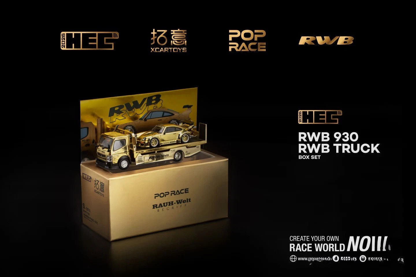 Pop Race XCartoys HEC Beijing 1/64 RWB 930 Gold Set Ltd 300 Truck Tran