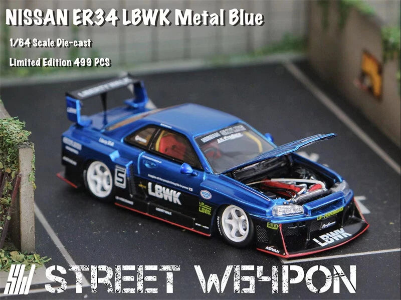 Street Weapon 1:64 LBWK ER34 Openable Hood Edition Metallic Blue Model Car
