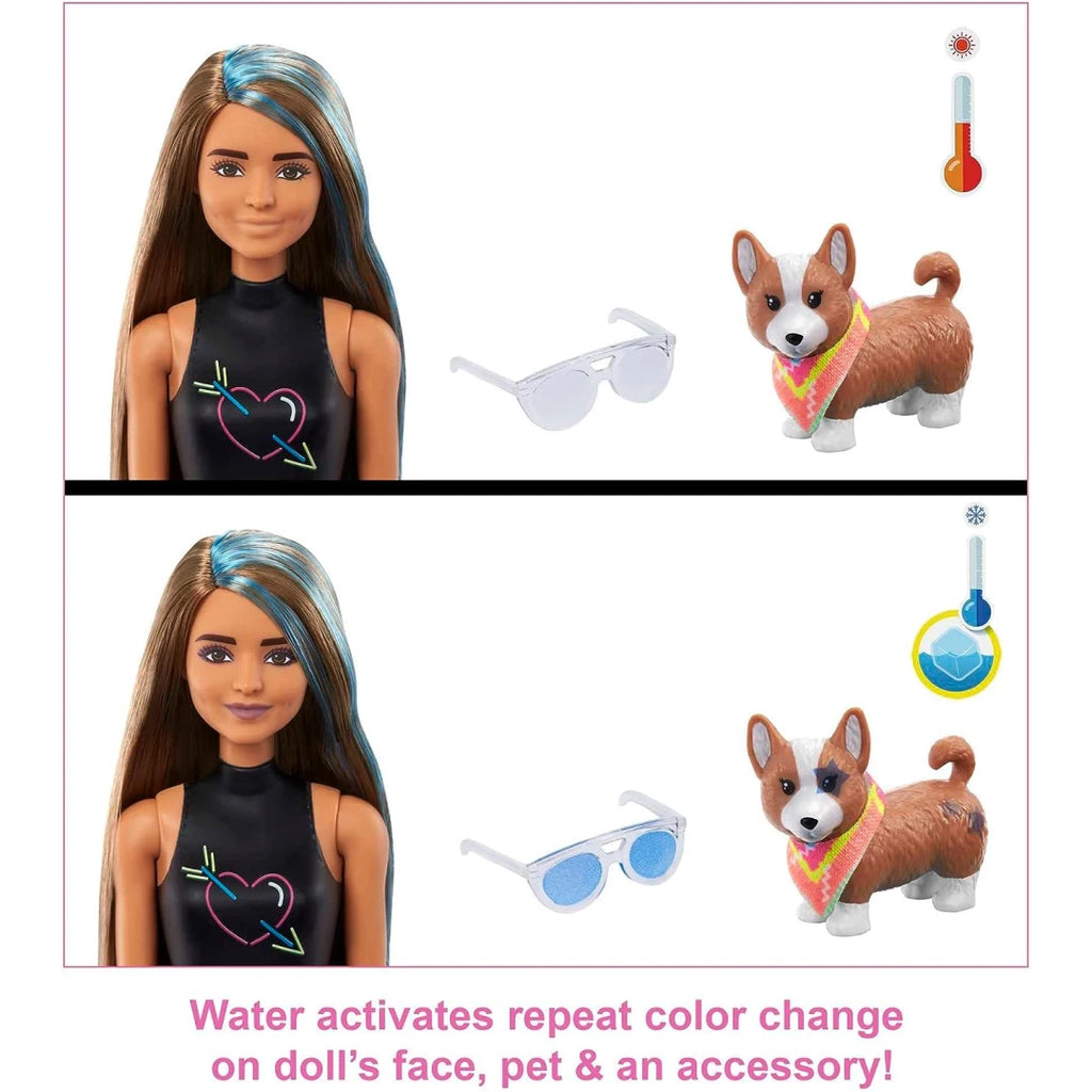 Barbie Color Reveal Totally Neon Fashions Doll with Blue-Streaked Brunette Hair