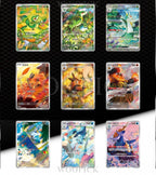 Collection of colorful trading cards featuring various characters on a black and white gradient background.