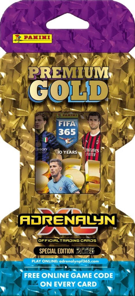 Panini FIFA 365 Adrenalyn XL Premium Gold Trading Cards Pack Front View