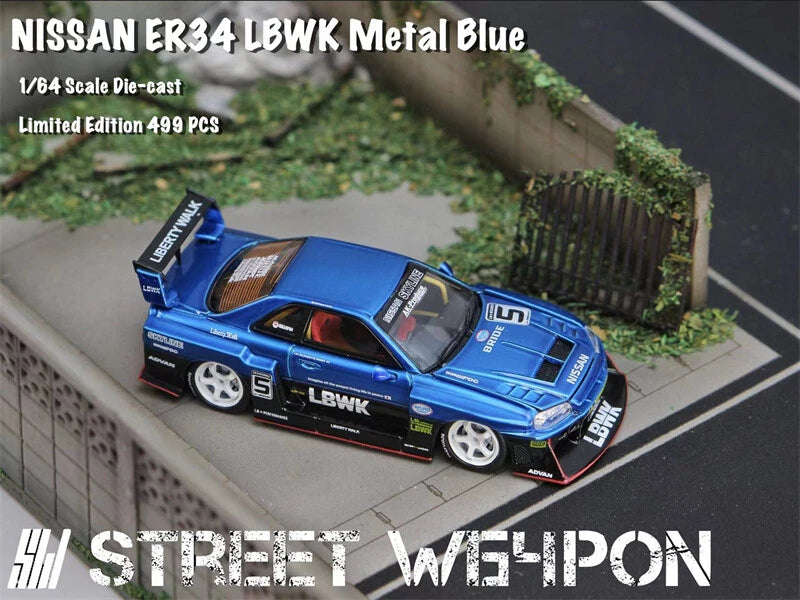 Street Weapon 1:64 LBWK ER34 Openable Hood Edition Metallic Blue Model Car