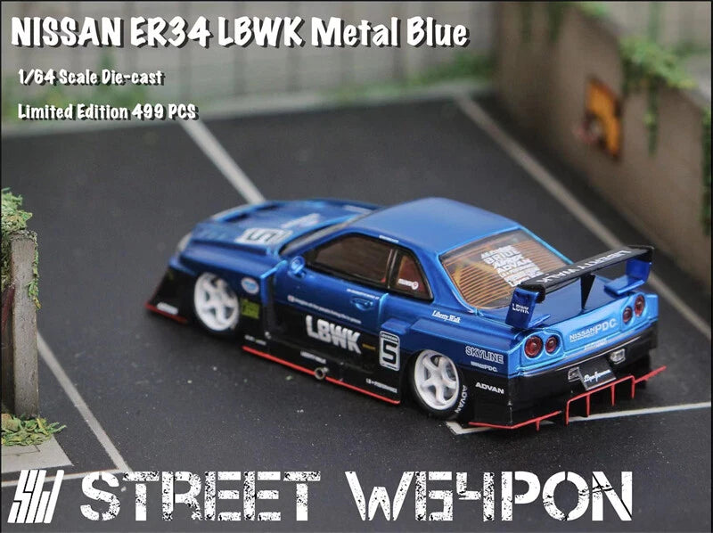 Street Weapon 1:64 LBWK ER34 Openable Hood Edition Metallic Blue Model Car