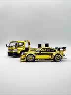[PRE-ORDER] Pop Race XCartoys HEC Beijing 1/64 RWB 930 Gold Set Ltd 300 Truck Transporter Limited-Edition Gold Chrome Finish