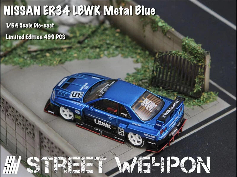 Street Weapon 1:64 LBWK ER34 Openable Hood Edition Metallic Blue Model Car