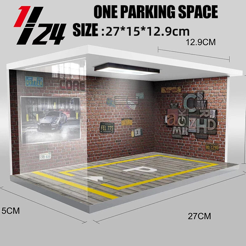 1/24 Diorama LED Lighting Parking Lot Model Garage Car Model Scene Display
