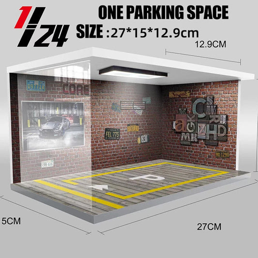 1/24 Diorama LED Lighting Parking Lot Model Garage Car Model Scene Display