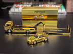 [PRE-ORDER] Pop Race XCartoys HEC Beijing 1/64 RWB 930 Gold Set Ltd 300 Truck Transporter Limited-Edition Gold Chrome Finish