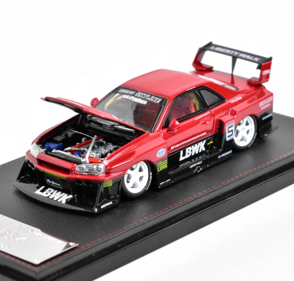 SW 1:64 Red Nissan Skyline LB-ER34 Super Silhouette Model Diecast Metal Car