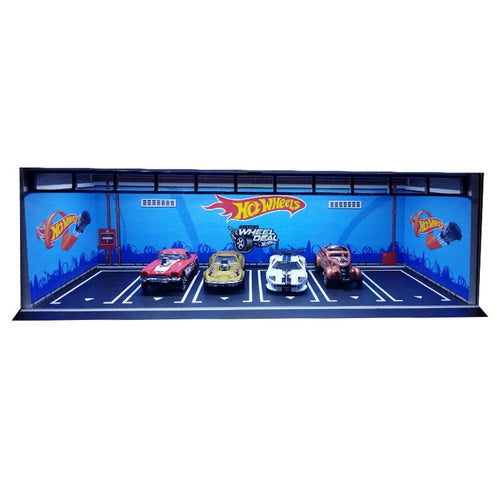 Cocoland Toys 1:64 Scale Hot Wheels Garage Diorama Display with LED Lighting and Parking Lot Scene