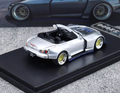 RM 1:64 Silver S2000 Convertible Widebody Sports Model Diecast Metal Car