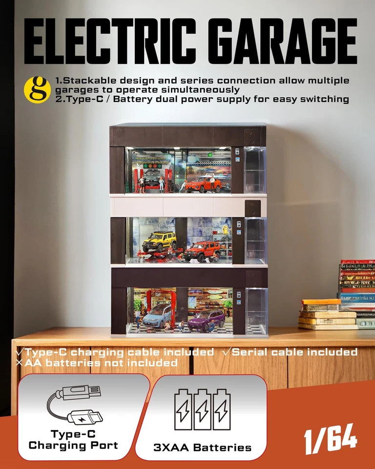 Cocoland Toys 1:64 electric garage display case with LED lighting