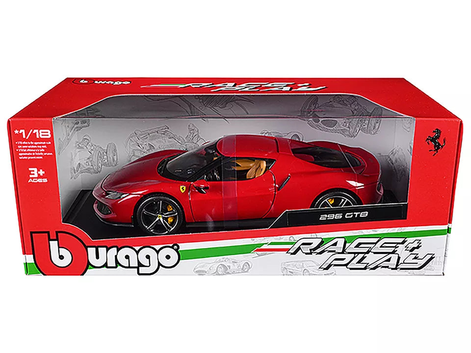 Ferrari 296 GTB Red Race + Play 1/18 Diecast Model Car by Bburago