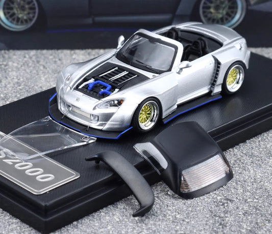 RM 1:64 Silver S2000 Convertible Widebody Sports Model Diecast Metal Car