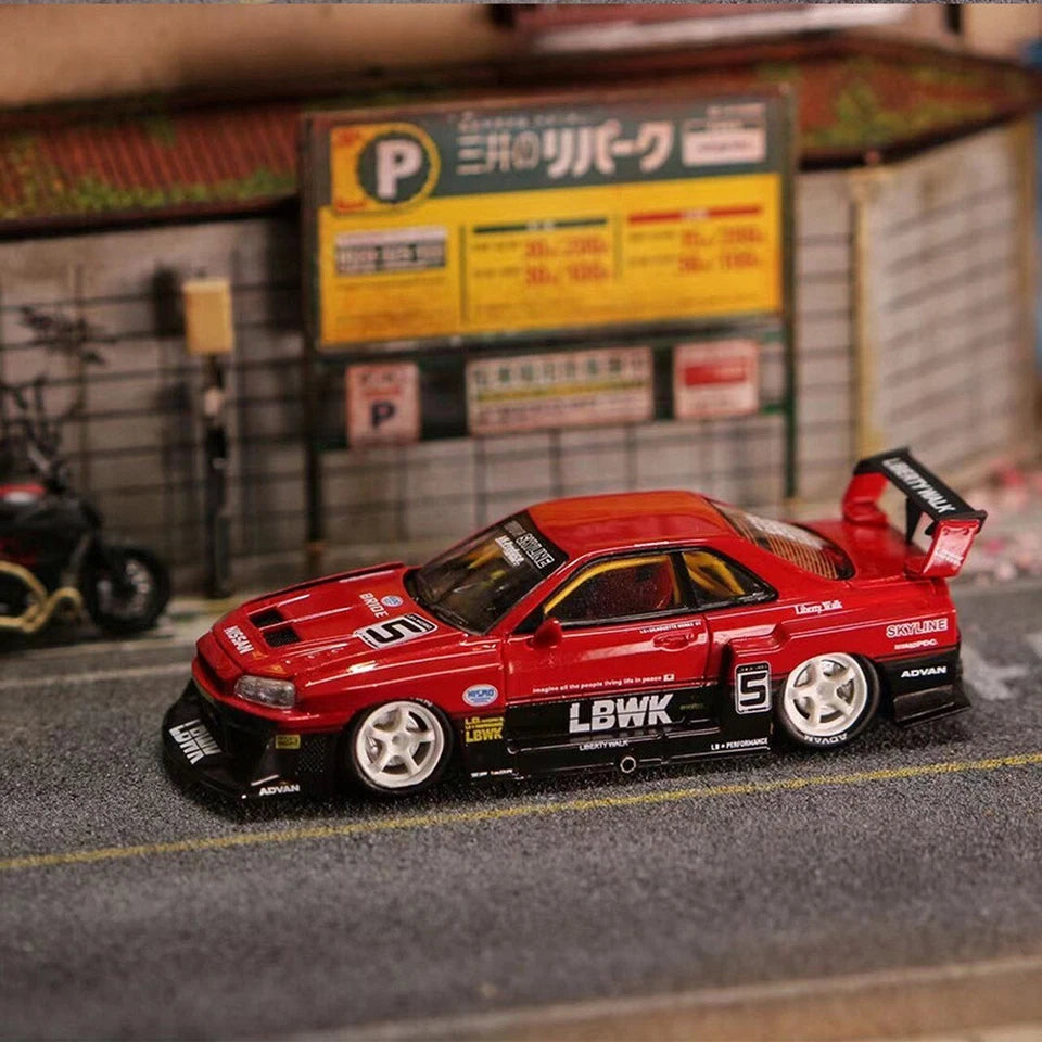Street Weapon 1:64 Red Nissan Skyline LB-ER34 Super Silhouette Model Diecast Metal Car