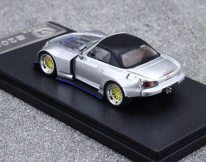 RM 1:64 Silver S2000 Convertible Widebody Sports Model Diecast Metal Car