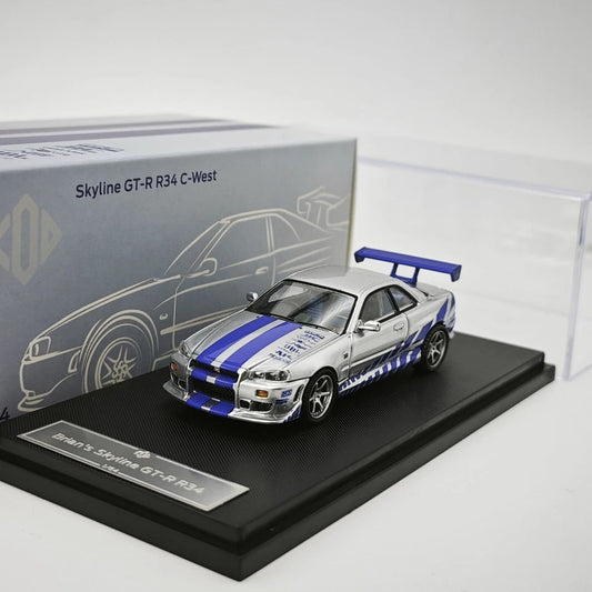 Fast & Furious Brian's R34 Nissan Skyline GT-R 1/64 Scale With Display Case