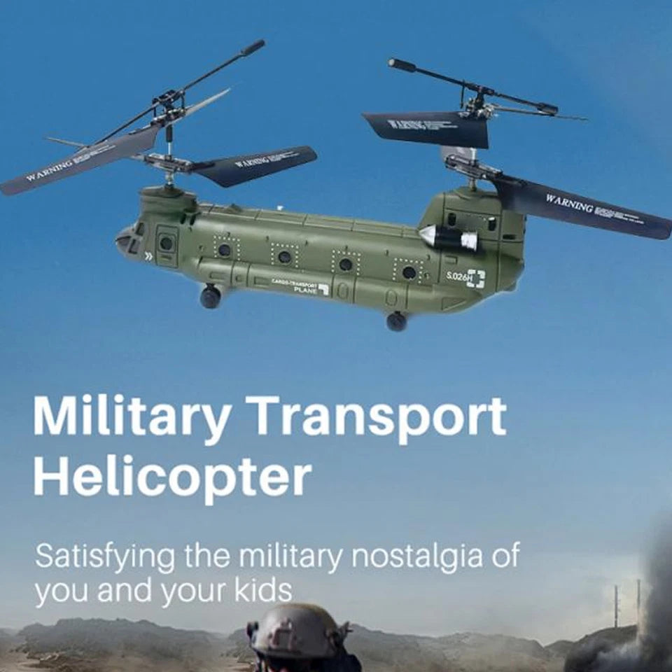 RC Helicopter for Adults, RC Military Helicopter 2.4G 3CH Dual-Rotor Transport Gyro Stabilized RC Airplane Aircraft Model S026H