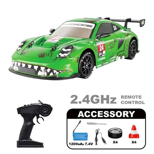 Hstar Super Car 1:16 Scale RC Porsche 911 GT3 Rexy Green Remote Control Drift Car 4WD Functionality And Spray Feature