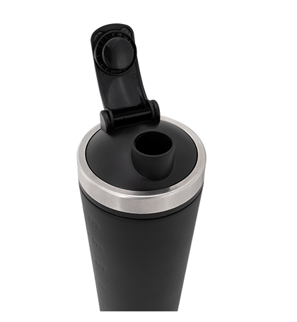Black stainless steel shaker bottle designed