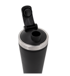 Black stainless steel shaker bottle designed