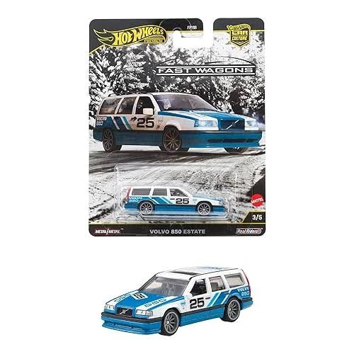 Cocoland Toyz Hot Wheels Volvo 850 Estate Fast Wagons premium die-cast wagon in blue and white racing livery
