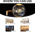 3D Galaxy Crystal Ball Night Lamp,Creative Engraved Night Light USB Table LED Wooden Crystal Ball