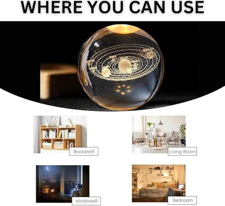 3D Galaxy Crystal Ball Night Lamp,Creative Engraved Night Light USB Table LED Wooden Crystal Ball